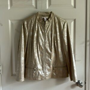 Chico’s Size 3 jacket. Beautiful. Dressy or could go with jeans. Zipper